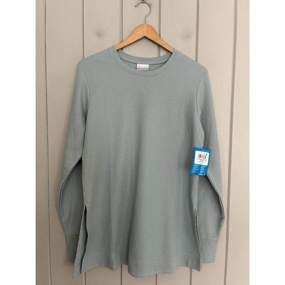 NWT Columbia Holly Hideaway Waffle Tunic Top S Small Green Crew Neck L/S NEW